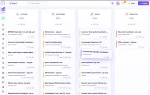 Kanban board for tracking applications