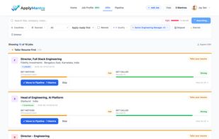 Job matches - every job scored on two gates, ATS match (Get Noticed) and recruiter fit (Get Called), with one-click tailor.
