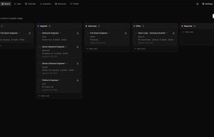 Track your full search in one live workspace with kanban style board