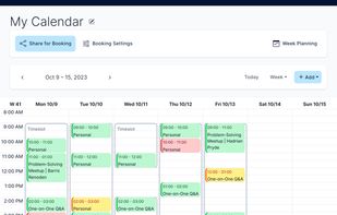 Calendar view with already booked appointments within timeslots