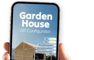 Garden House AR Configurator: true-to-scale 3D preview placed in a real outdoor environment