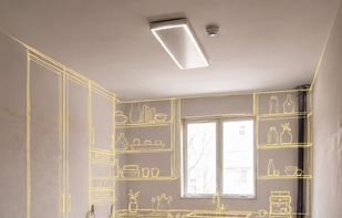 Empty room to designed kitchen