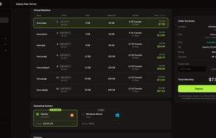 Compare server plans and select your preferred operating system.