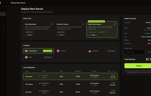 Choose your server tier, location, and plan in a few clicks.