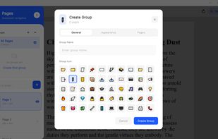Page group creation/editing window