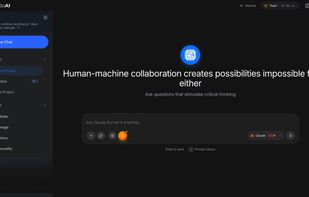 The AI Chat interface provides a dynamic conversational experience. Users can select from over 100 AI models, upload files for context-aware analysis, and activate advanced features like real-time Web Search and a persistent Memory (Knowledge Base) to get tailored and accurate answers. The clean layout organizes conversations by project for easy navigation.