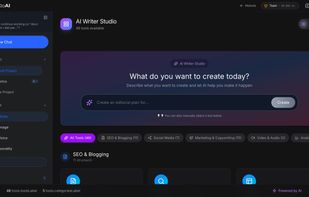 The AI Writer dashboard offers a comprehensive suite of over 46 specialized tools. They are neatly organized into categories like SEO & Blogging, Social Media, and Marketing. A prominent search bar allows users to quickly find the perfect tool for any content creation task, from writing a full blog post to generating ad copy.