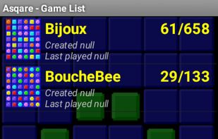 Game selection screen