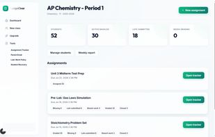 he class section grid workflow where teachers can view student lists, add assignments, and quickly log missing, absent, or late work.