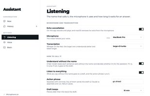 Listening: microphone, Whisper model and wake words.