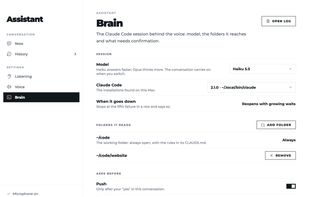 Brain: the working folder, the model and the actions that wait for your spoken yes.