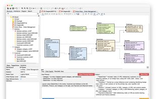 ER diagram for an online shop generated with AI Chat Copilot, with tables, primary and foreign keys, and relationships color-coded by domain.