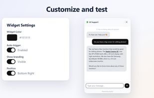 Set the widget colour, position and branding, and test the chat before it goes live.