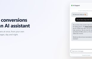 The AI assistant answers a visitor from the website's own products and pages.