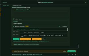 Approval gate: every file edit is shown as a diff you allow or deny