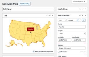 Configuring a pin and click action on a US map