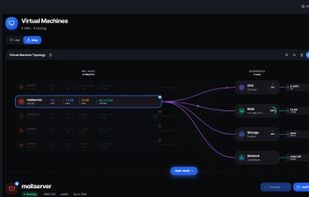 Virtual machine topology showing CPU, memory, storage and network relationships.