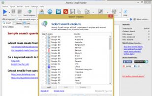 By default, Atomic Email Hunter searches through webpages using 8 primary search engines.