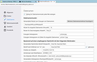 AttachmentExtractor Continued for Thunderbird
Options Filenamepattern Pane (Thunderbird 68+)