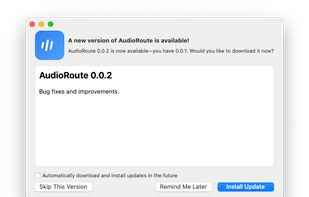 Sparkle auto-update dialog — notifying that a new version is available with one-click install.      