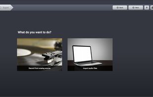 The start page of the wizard style user interface in AudioLava 2.
