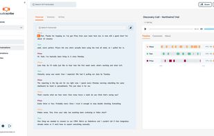 Speaker-labeled transcript with synced playback