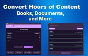 Conversion interface processing hours of long-form content, such as books and large documents, into audio efficiently.