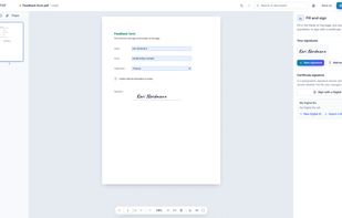 Fill in a form and sign it by hand, here in the light theme.