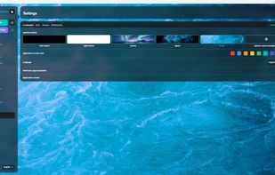 Personalize your workspace with light and dark themes, built-in backgrounds, or your own image. Choose an accent color, interface language, and automatic page translation settings.