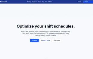 Product landing for constraint-based staff shift optimization, with a free Playground trial.