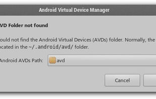Error in automatic detection of AVD in Linux system, with option to define a custom AVDs folder path.
