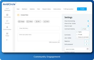 Engage with your community by creating posts, uploading images, videos and polls. 