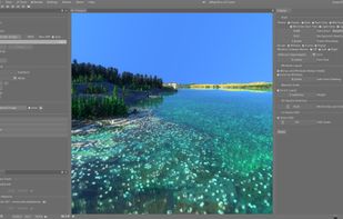 Avoyd UI desaturated. Path traced loxel landscape is Minecraft map Magnifica by Kintsukuroi 
