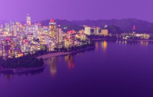 Minecraft map Mattupolis by mattuFIN imported and rendered in Avoyd with post processing denoise, bloom and AgZ tonemapping