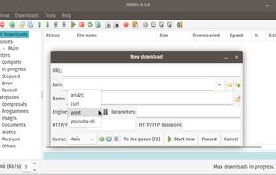 download engines :wget, aria2, curl, youtube-dl supported