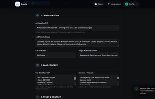 Google ads prefilled wizard page