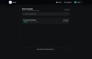 Campaign selection with Google ads page