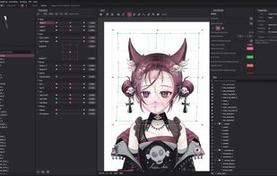 A warp deformer with Bezier handles over the whole model, keyed to the head parameters. Points land exactly where you let go, even through bent warps.
Credit: Model art by マパ*MAPA (pixiv 99163365), used with permission.