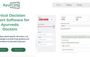 The interface presents a structured clinical knowledge platform with searchable evidence, clinical case information, and point-of-care reference content. The clean, professional dashboard demonstrates how AyurCDS helps practitioners access organized, evidence-based Ayurveda information during clinical practice.