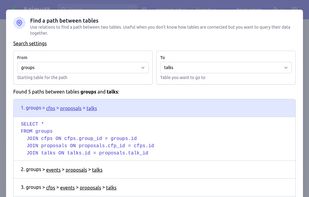 Find how to join two tables following foreign keys