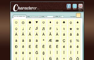 Screenshot of all 410 characters currently available to copy/paste at Characterer.com
