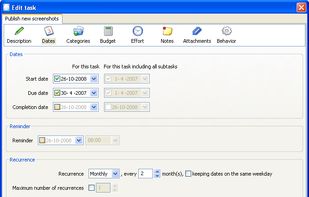 Task editor with recurring task (release 0.71.2 on Windows XP)