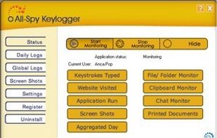 All-Spy Keylogger recordes keystrokes typed, application running, websites visited, chat conversation and much more, in complete stealth mode.