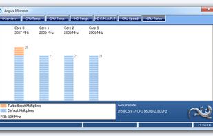 Turbo Boost: Intel® Core i7 860 processor running one core in Turbo Boost mode with four multiplier steps above the 860's default speed.
