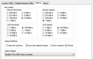 Options, select your desired network card, maximum bandwidth and there you go ;)