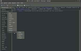 Smuxi 0.7 on Linux Showing User Menu
