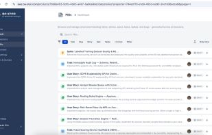 Product backlog items: epics, user stories, tasks, bugs, and spikes generated from your product context.