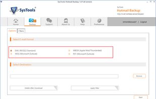 Select Email format to save download emails 