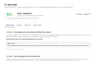 Audit your website with Babel42 to get a score that shows how easy AI assistants find your site to read