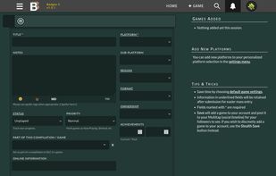 The interface to add new games to a collection. There is also a simpler form for quicker entry.
